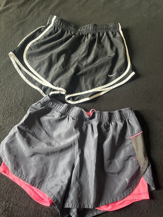 Nike Pants - Nike Black & Charcoal Layered Running Shorts with Pink Accent